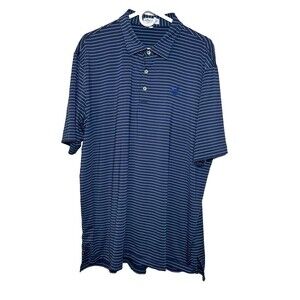 Peter Millar Polo Shirt Men's XL Dark Blue Striped Performance Short Sleeve